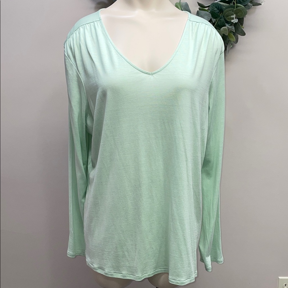 WinterSilks Lightweight Long Sleeve V-Neck Silk Blend Top Wide Cuff XL
